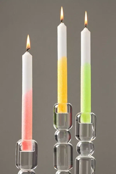 Pink Stories Dip Dye Glitter Taper Candles, Set Of 3 In Multi