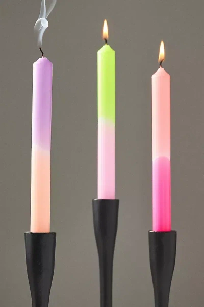 Pink Stories Dip Dye Neon Taper Candles, Set Of 3 In Multi
