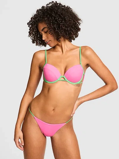 Pink Strappy Push-up Bikini Top In Multi