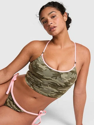 Pink Strappy Tankini Top In Green