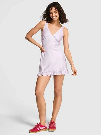 Pink Summer Fling Satin Ruffle Dress In Purple
