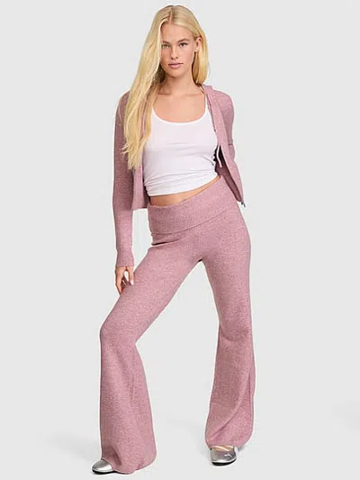 Pink Sweater Foldover Flare Pants In