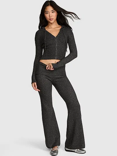 Pink Sweater Foldover Flare Pants In Multi