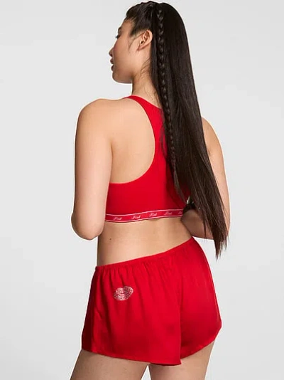 Pink Sweet Dreams Silky Pajama Micro Shorts In Red
