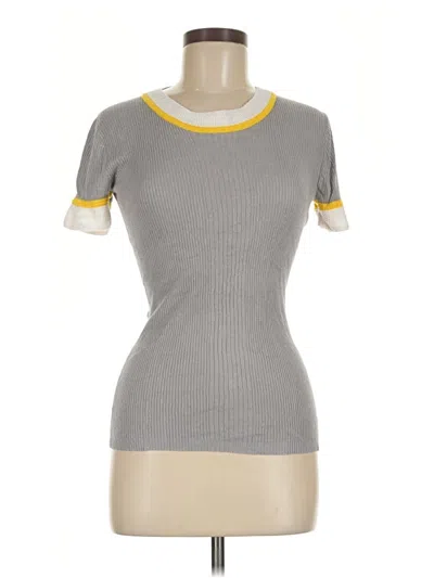 Pre-owned Pink Tartan Short Sleeve Top Gray Crew Neck Tops