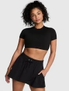 Pink Tech Woven Asymmetrical Skort In Black