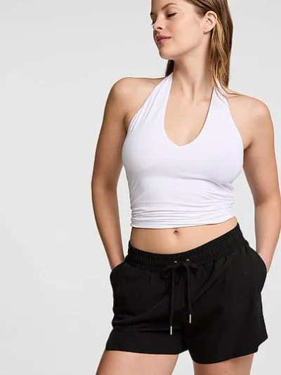 Pink Tech Woven Front-slit Run Shorts In Black