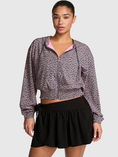 Pink Tech Woven Smocked Hooded Jacket In Multi