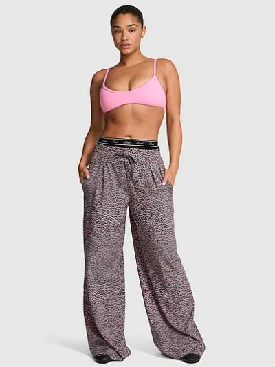 Pink Tech Woven Straight-leg Pants In Print