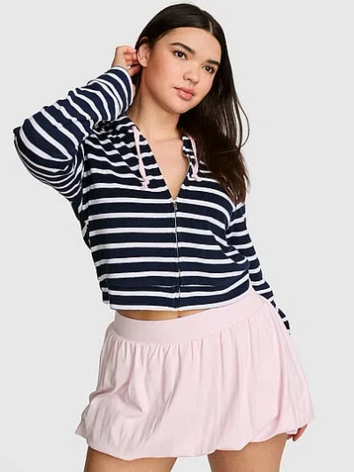 Pink Terry Full-zip Cover-up Hoodie In Animal Print