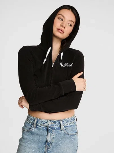 Pink Terry Full-zip Cover-up Hoodie In Black