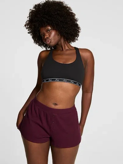 Pink Thermal Henley Pajama Shorts In Multi