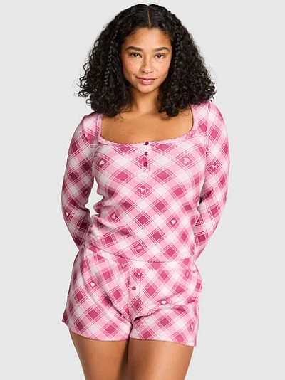 Pink Thermal Henley Pajama Top In