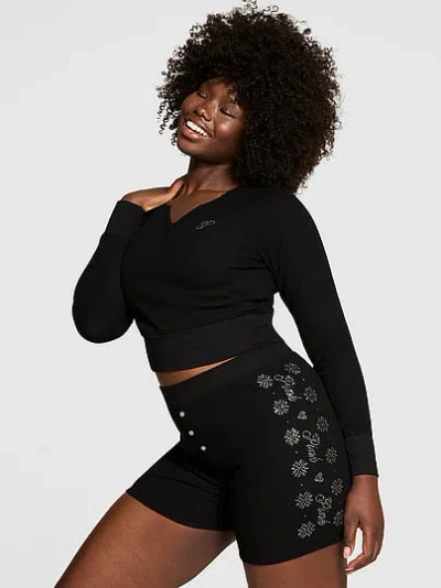 Pink Thermal Short Pajama Set In Black