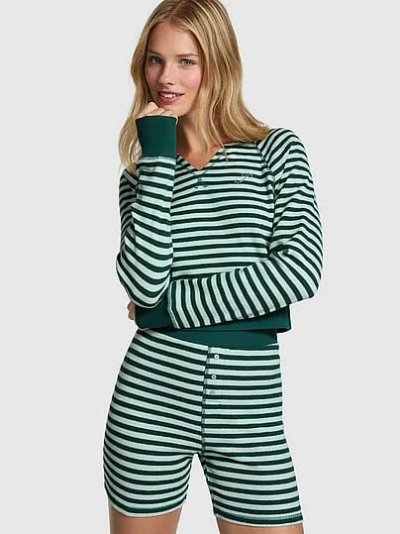 Pink Thermal Short Pajama Set In Green