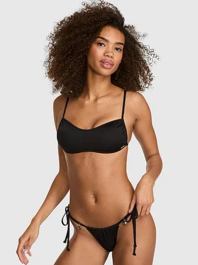 Pink Tiny Scoop Bikini Top In Black