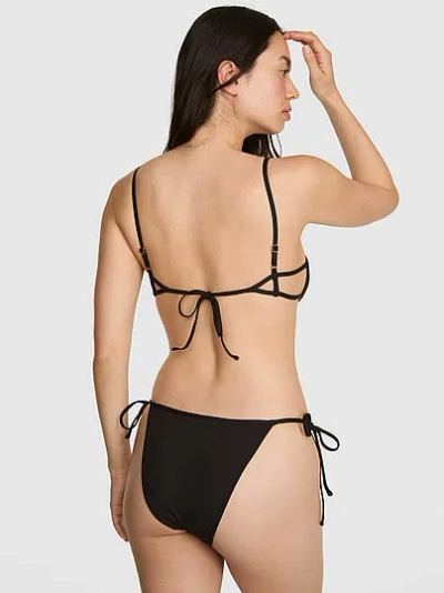 Pink Tiny Strappy Bikini Top In Black