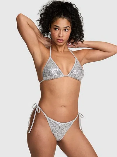 Pink Triangle String Bikini Top In Silver