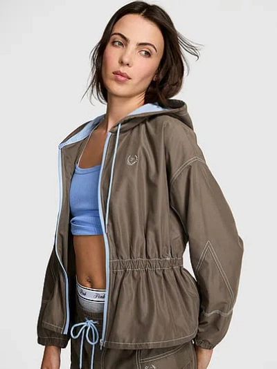 Pink Twill Cinched Full-zip Jacket In Gray