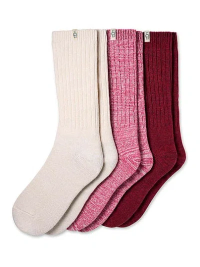 Pink Ugg® 3-pack Rib Knit Slouchy Crew Socks In