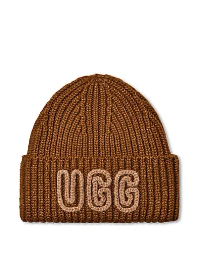 Pink Ugg® Chunky Crafted Rib Beanie In Brown