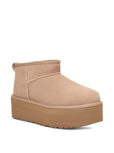 Pink Ugg® Classic Ultra Mini Platform Boots In Sand