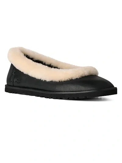 Pink Ugg® Zora Leather Ballet Flats In Black
