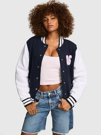 Pink Varsity Bomber Jacket In Black
