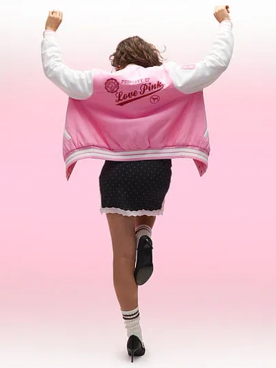 Pink Varsity Bomber Jacket In