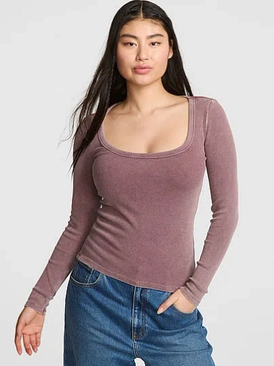 Pink Vintage Ribbed Scoop Long-sleeve Tee In Purple