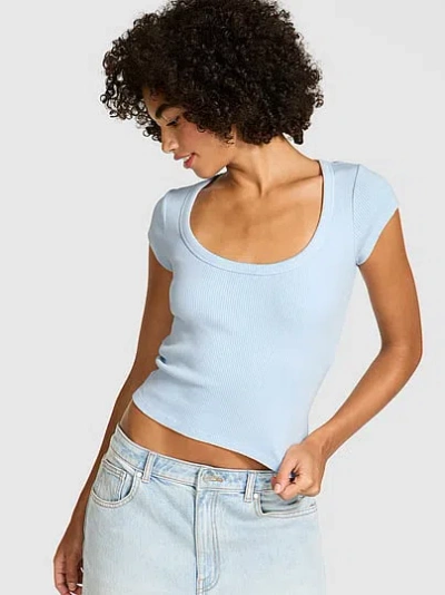 Pink Vintage Ribbed Scoop Tee In Blue