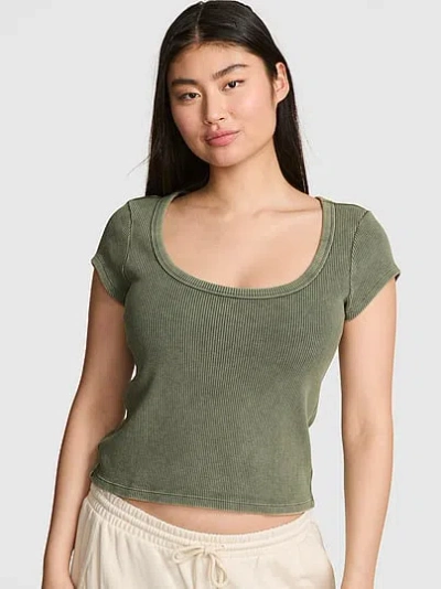 Pink Vintage Ribbed Scoop Tee In Green