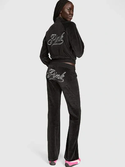 Pink Vintage Velour Flare Pants In Black