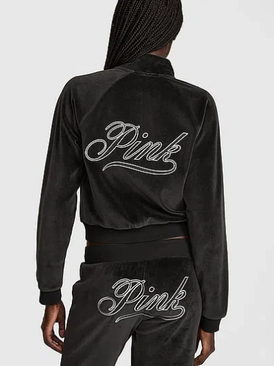 Pink Vintage Velour Mock-neck Full-zip Sweatshirt In Black