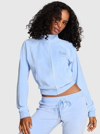 Pink Vintage Velour Mock-neck Full-zip Sweatshirt In Blue