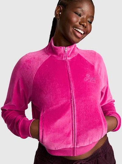 Pink Vintage Velour Mock-neck Full-zip Sweatshirt In
