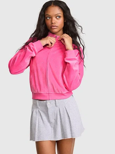 Pink Vintage Velour Mock-neck Full-zip Sweatshirt In