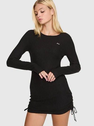 Pink Waffle Knit Dress In Black