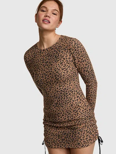 Pink Waffle Knit Dress In Brown