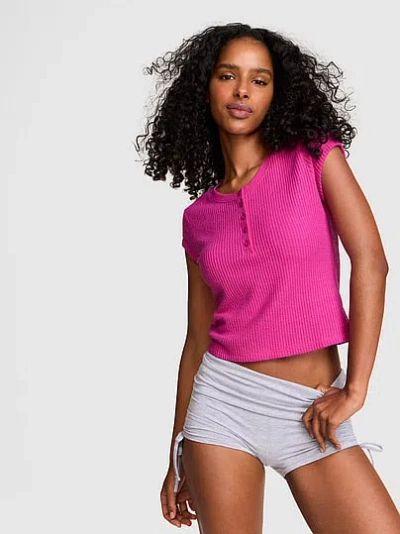 Pink Waffle Knit Henley Tee In