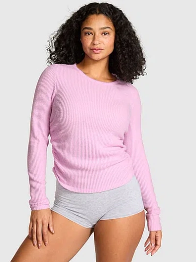 Pink Waffle Knit Long-sleeve Top In