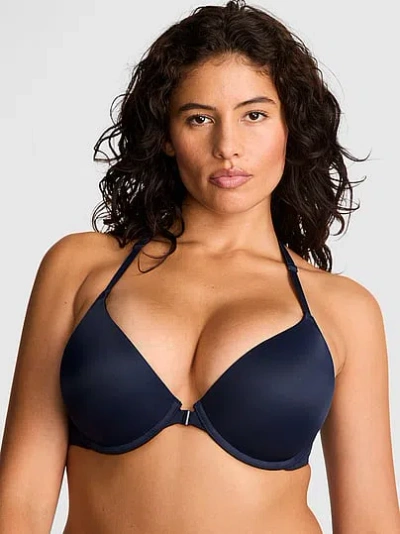 Pink Wear Everywhere Front-close Push-up Bra In Blue