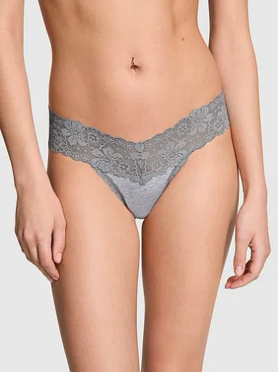Pink Wink™ Lace-trim Thong Panty In Gray