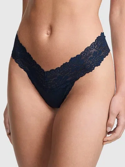 Pink Wink™ Lace-trim Thong Panty In Blue