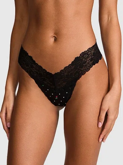Pink Wink™ Lace-trim Thong Panty In Black