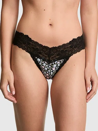 Pink Wink™ Lace-trim Thong Panty In Black