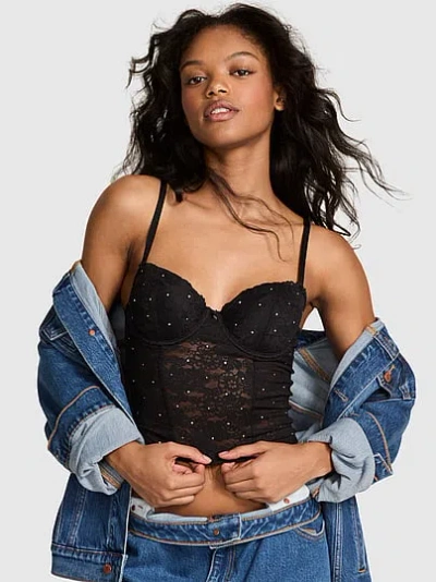 Pink Wink Wink™ Lightly Lined Balconette Corset Top In Black