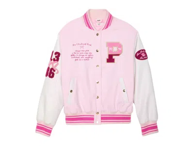 Pre-owned Pink Women's  X Loveshackfancy Reissued Boyfriend Varsity Jacket In  Tulip