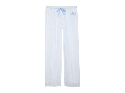Pre-owned Pink Women's  X Loveshackfancy Silky Sleep Pants In Logo Mania Blue