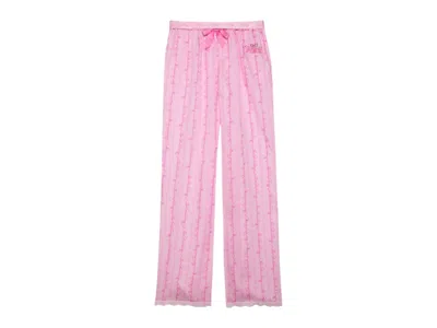 Pre-owned Pink Women's  X Loveshackfancy Silky Sleep Pants In Logo Mania